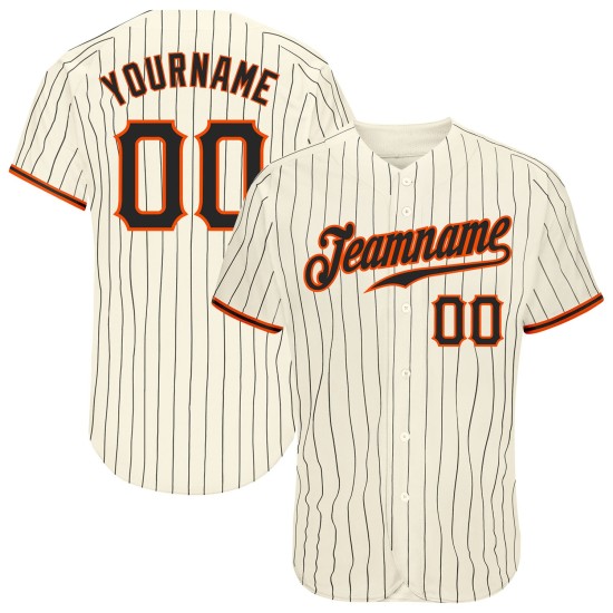 Authentisches Custom Baseball Trikot Nadelstreifen Creme Schwarz Schwarz-Orange