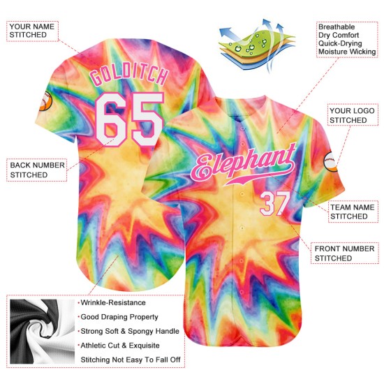Regenbogen Farbstoff Weiß-Rosa Baseball Aquarell Jersey Custom Authentic Krawatte 3D