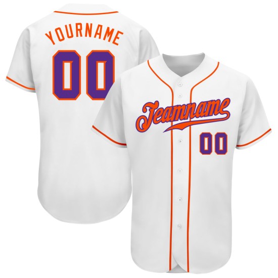 Jersey Authentic Weiß Lila-Orange Custom Baseball