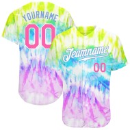 3D Custom Rainbow Dye Baseball Krawatte Pink-Hell Jersey Authentic Blau