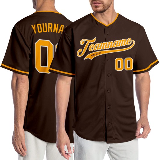 Baseball Braun Trikot Custom Gold-Weiß Authentic