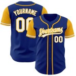 Authentisches, individuelles weiß-goldenes Baseball-Trikot in Royal Two Tone