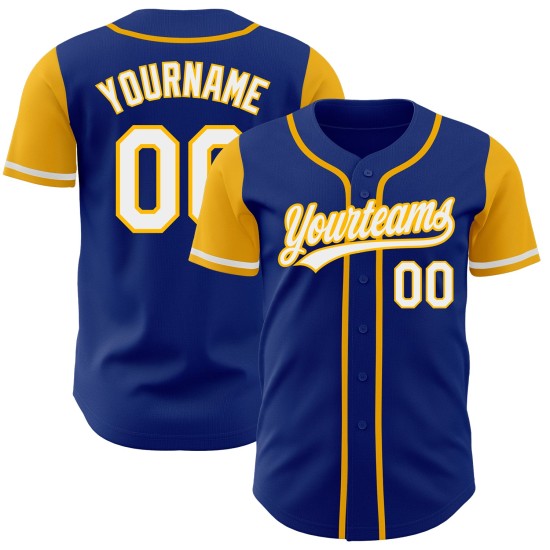 Authentisches, individuelles weiß-goldenes Baseball-Trikot in Royal Two Tone
