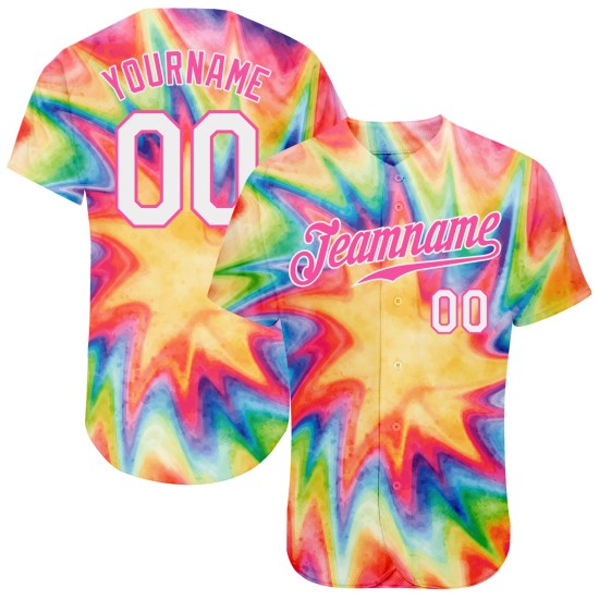 Regenbogen Farbstoff Weiß-Rosa Baseball Aquarell Jersey Custom Authentic Krawatte 3D
