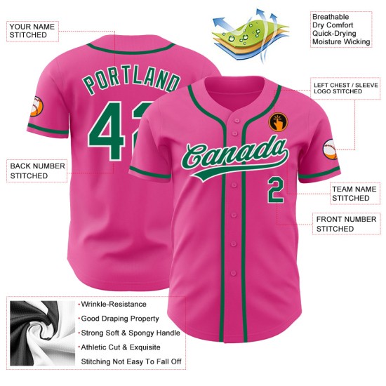 Kelly Custom Jersey Grün-Weiß Authentic Baseball Pink