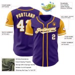 Jersey Custom Baseball Weiß-Gold Lila Ton Authentic Zwei