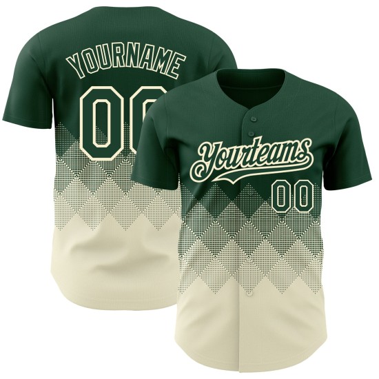 Authentische 3D Muster Jersey Grün Quadrat Gradienten Formen Baseball Creme Design Custom