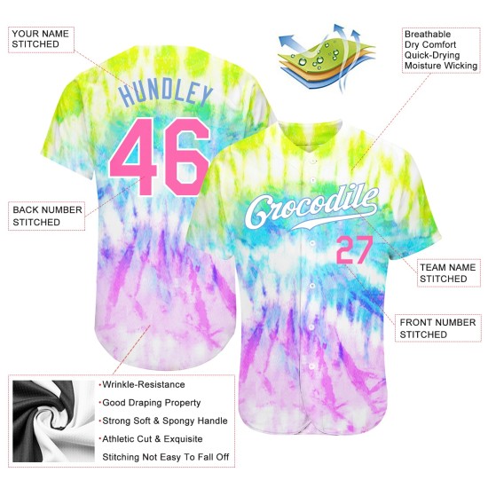 3D Custom Rainbow Dye Baseball Krawatte Pink-Hell Jersey Authentic Blau