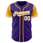 Jersey Custom Baseball Weiß-Gold Lila Ton Authentic Zwei