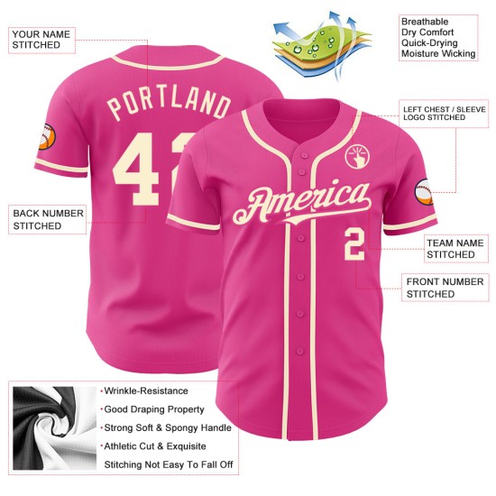 Jersey Authentic Custom Creme Baseball Rosa