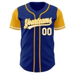 Authentisches, individuelles weiß-goldenes Baseball-Trikot in Royal Two Tone