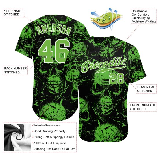 Muster 3D Benutzerdefinierte Totenköpfe Halloween Jersey Baseball Authentic