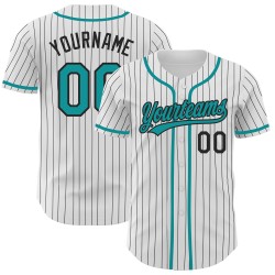 Benutzerdefinierte Marineblau Neon Baseball Weiß Nadelstreifen Grün Authentic Jersey