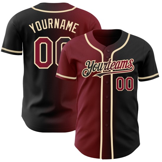 Custom Fashion Crimson-City Schwarz Baseball Authentic Jersey Creme Farbverlauf