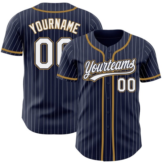 Custom Jersey Navy Weiß-Old Authentic Weiß Gold Baseball Nadelstreifen