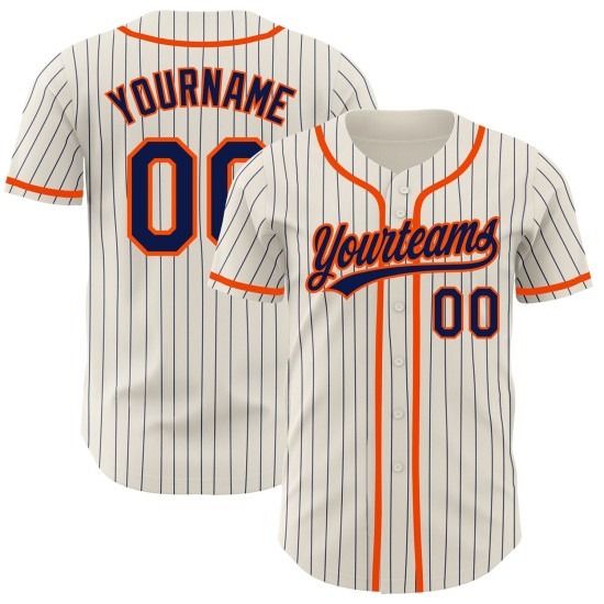 Baseball Authentic Jersey Creme Navy Nadelstreifen Orange Custom