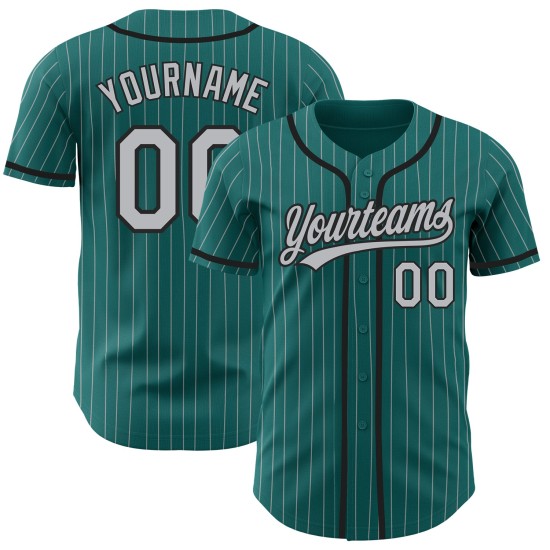 Teal Grau Baseball Nadelstreifen Jersey Schwarz Authentic Custom